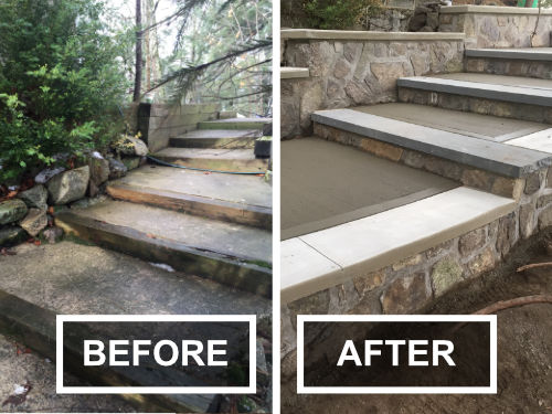 Before and After Cement Stairs with Wood Trim